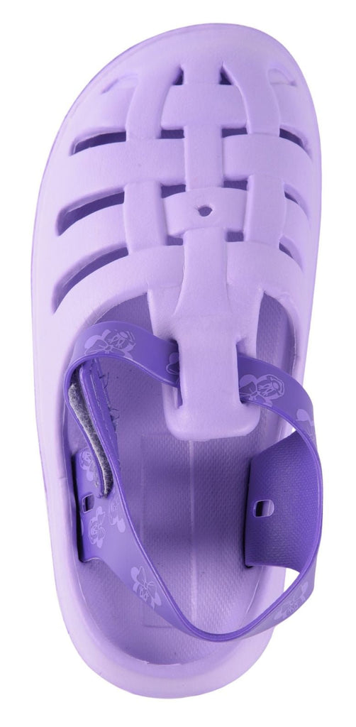 Top view of Yellow Bee's Lavender Dream Clogs for Girls, featuring a charming color and durable material