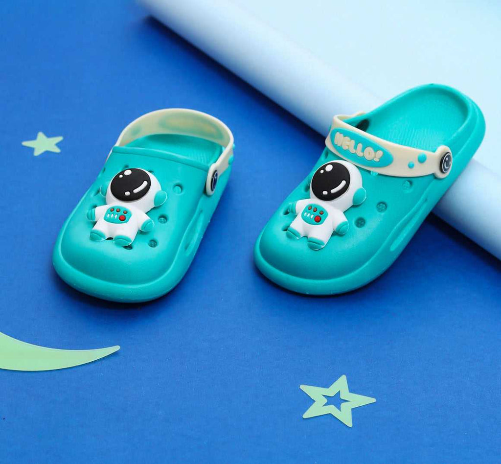Eye-catching aqua color with fun astronaut and spaceship motifs to inspire space-age adventures