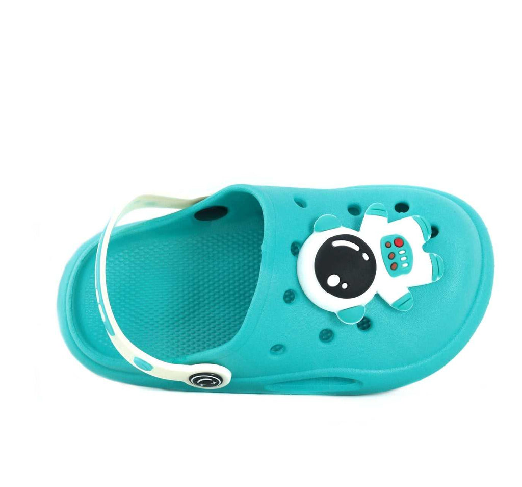 Inside view of the children's space adventure clogs, highlighting the breathable design