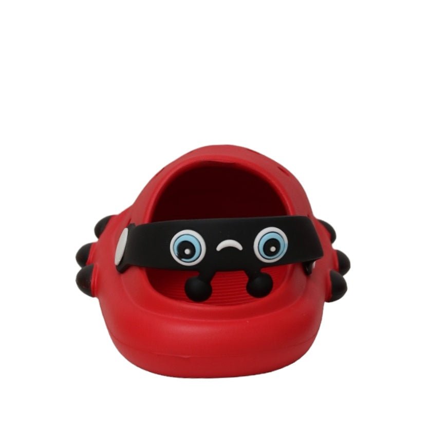 Back View of Red Ladybug Clog Highlighting  Strap which is Eye of bug