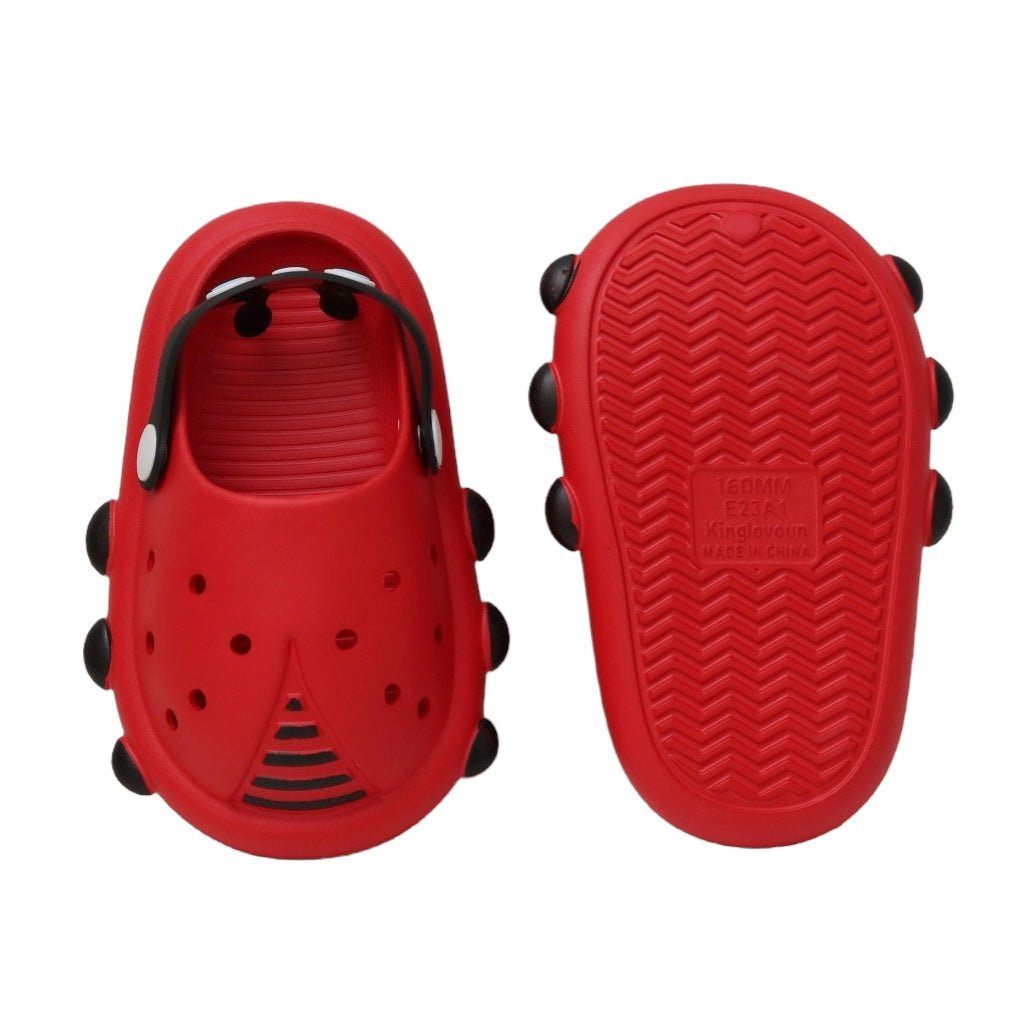 Sole View of Kids' Ladybug Clogs Displaying the Non-Slip Tread