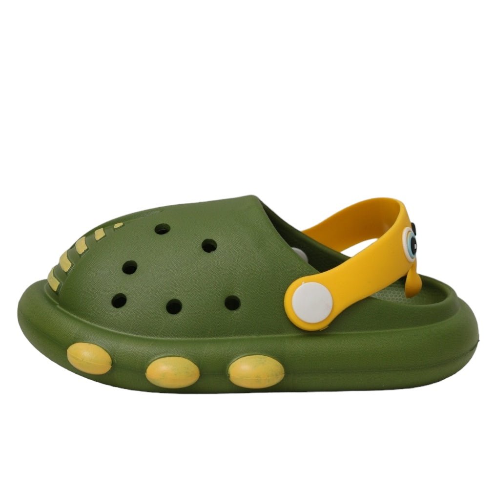 Rear View Highlighting the Heel Strap of the Green Ladybug Clogs