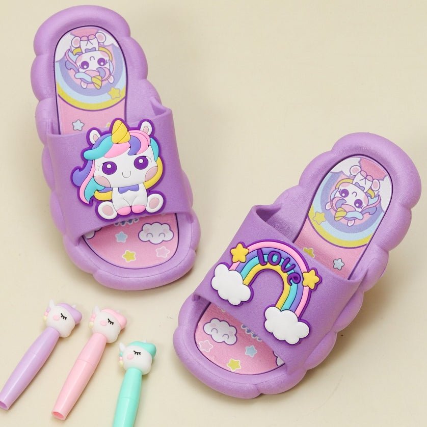 Child's Enchanted Purple Unicorn and Rainbow Slides with Magical Pens