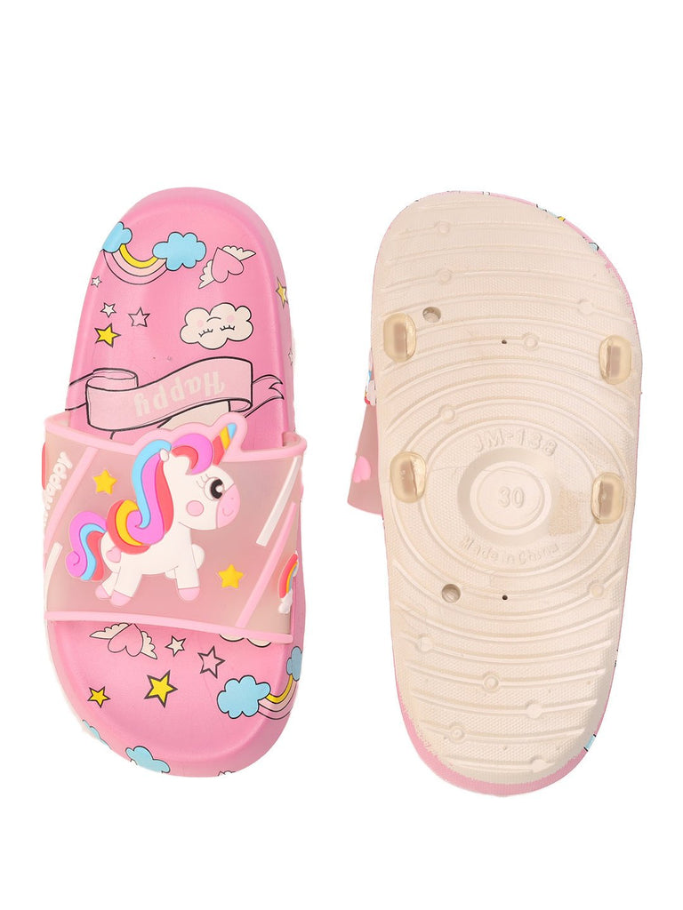 Kids' Pink Unicorn Slide Sandals with Anti-Slip Sole and Enchanting Print
