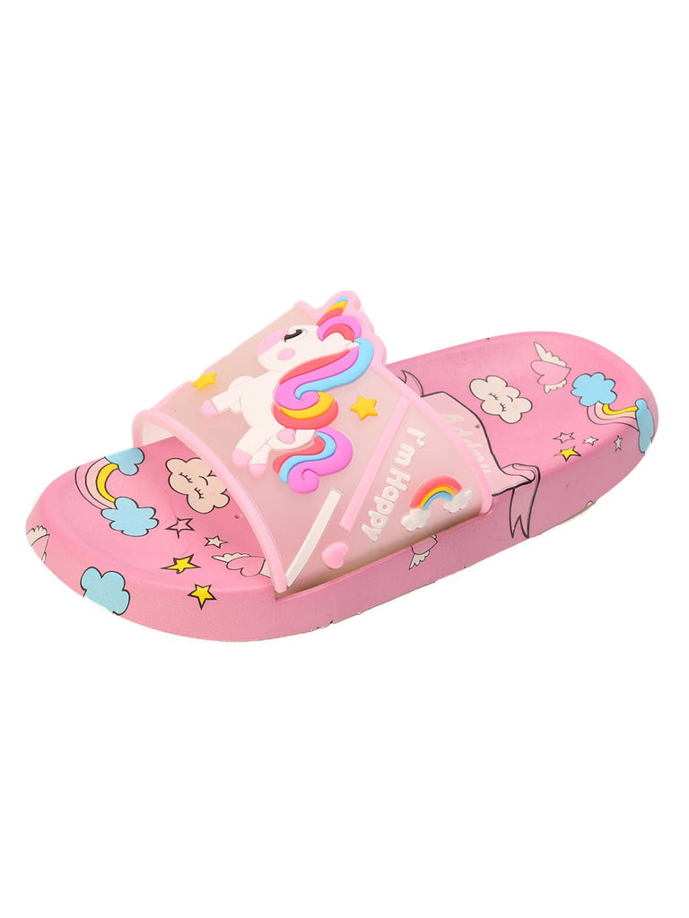 Top View of Child's Pink Slide with Unicorn Design and Star Accents