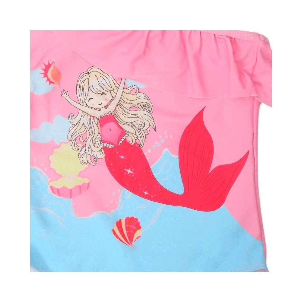 Close-Up of Yellow Bee's Mermaid Illustration on Girls' Swimsuit