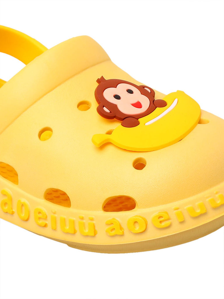 Kids' Bright Yellow Clogs with Playful Monkey and Banana Design-zoom