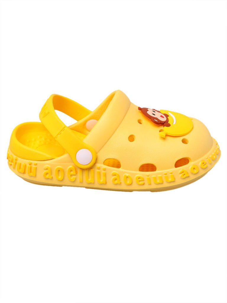 Kids' Bright Yellow Clogs with Playful Monkey and Banana Design-side2