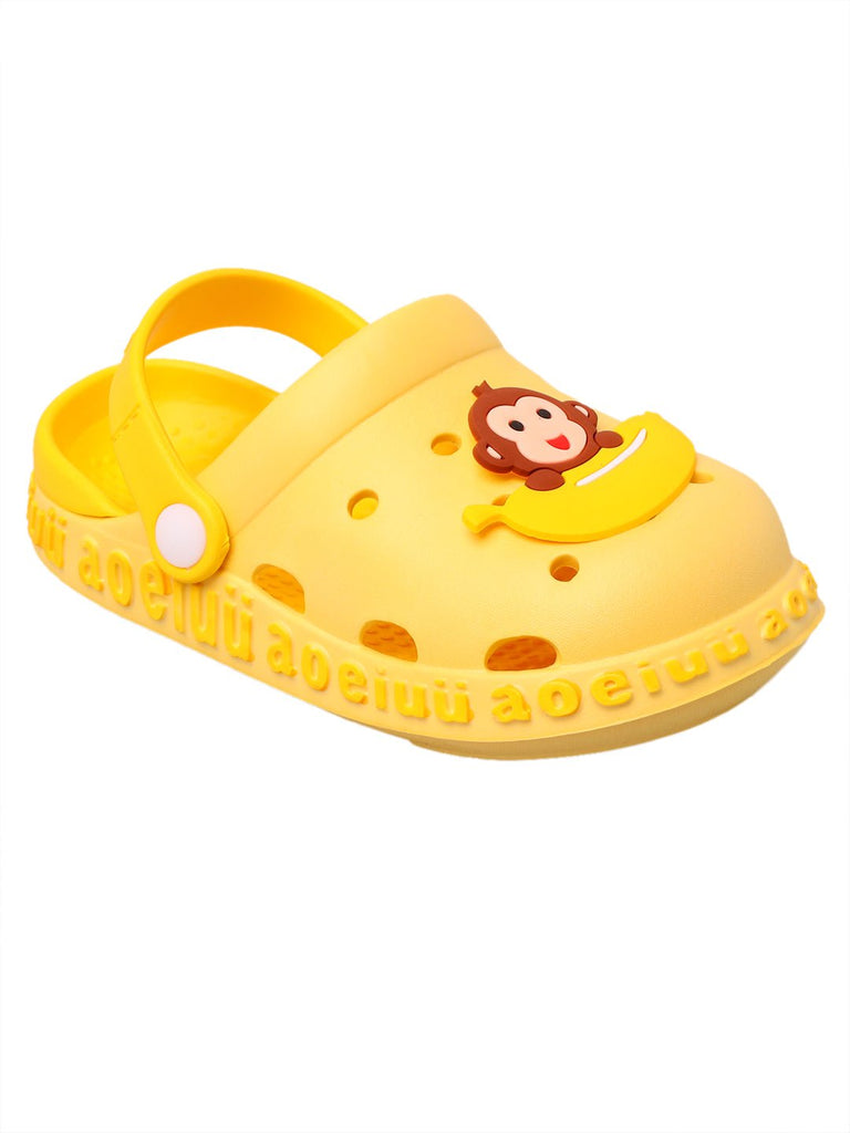 Kids' Bright Yellow Clogs with Playful Monkey and Banana Design-side