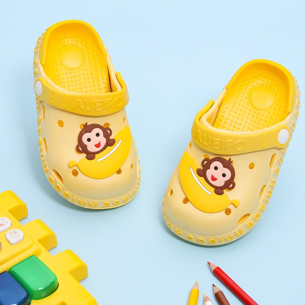 Kids' Bright Yellow Clogs with Playful Monkey and Banana Design