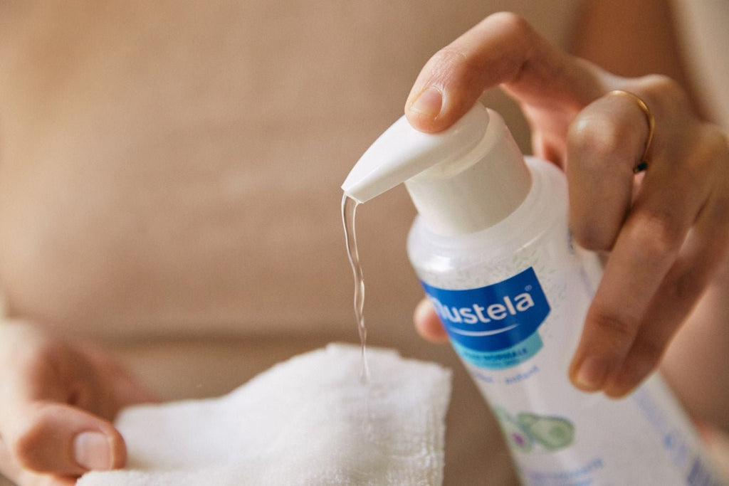 Close-Up of Mustela Baby Cleansing Water Being Dispensed