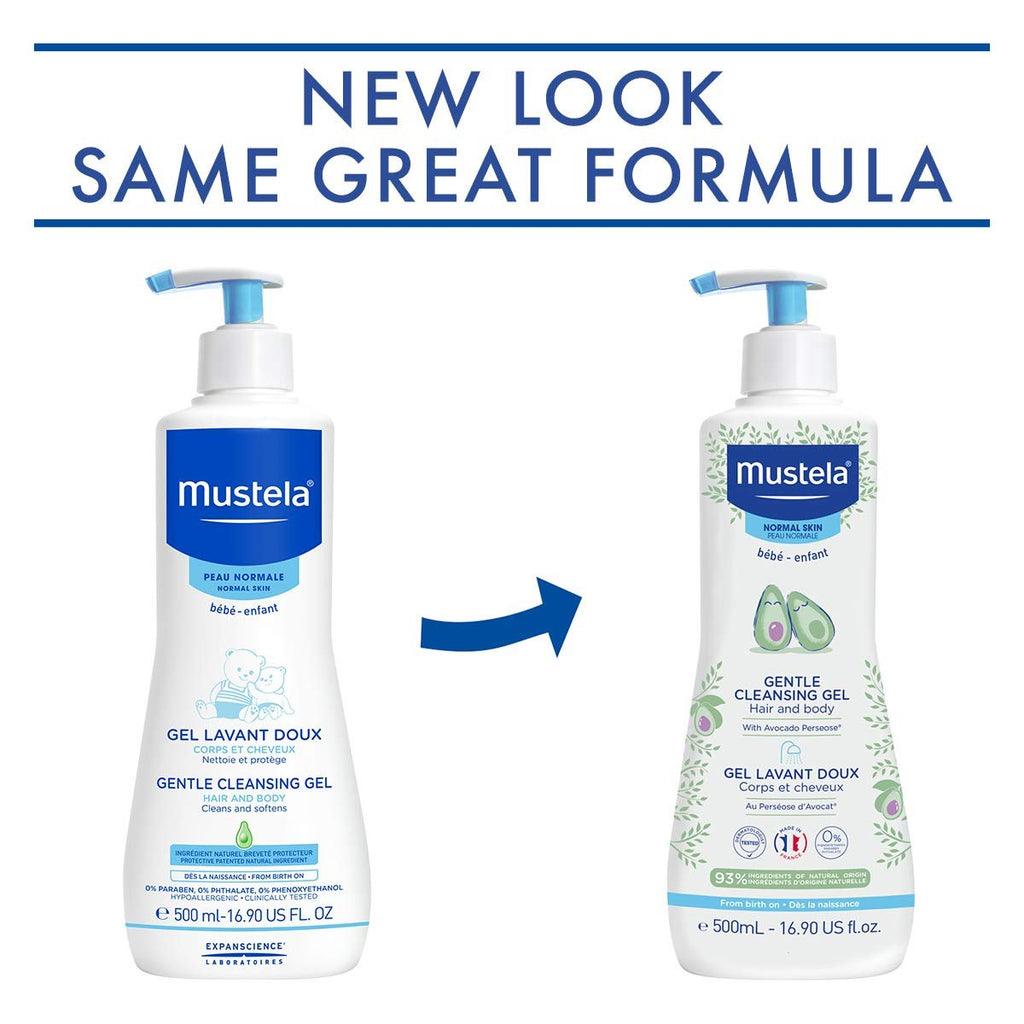 Mustela Gentle Cleansing Gel’s new packaging design with the same trusted formula