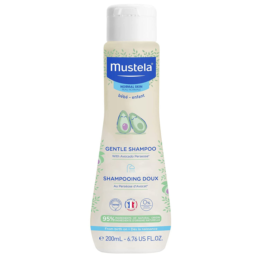 Top view of Mustela Gentle Baby Shampoo with cap closed, ready for use