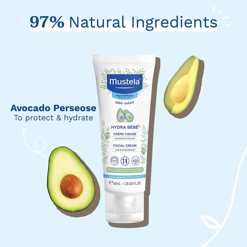 Ingredient list and product information for Mustela Hydra Bebe Facial Cream with Avocado Perseose