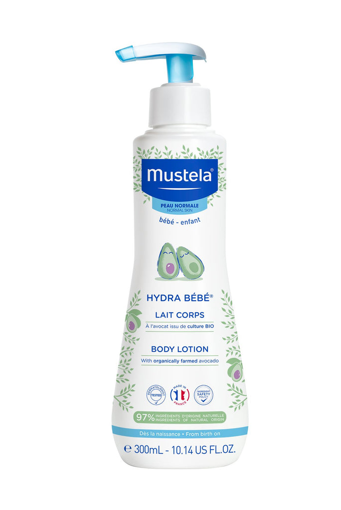 Mustela Hydra Bebe Body Lotion front packaging with avocado illustration