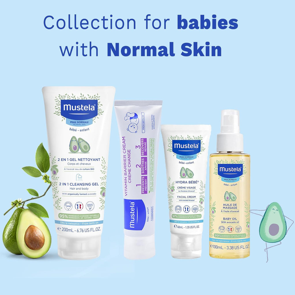 Infographic illustrating the components and benefits of the Mustela Infant Delight Package for baby skincare