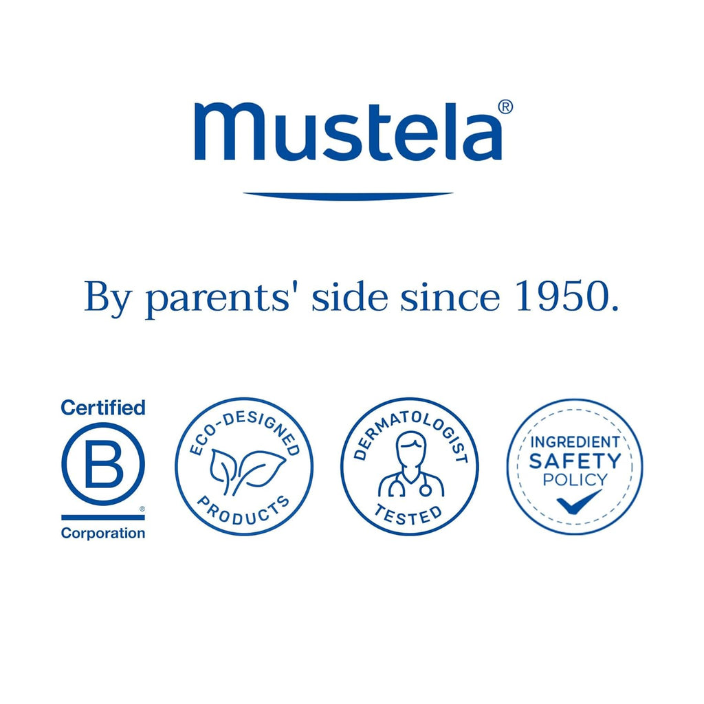 Detailed image of Mustela No-Rinse Cleansing Milk, highlighting its natural ingredients and French origin