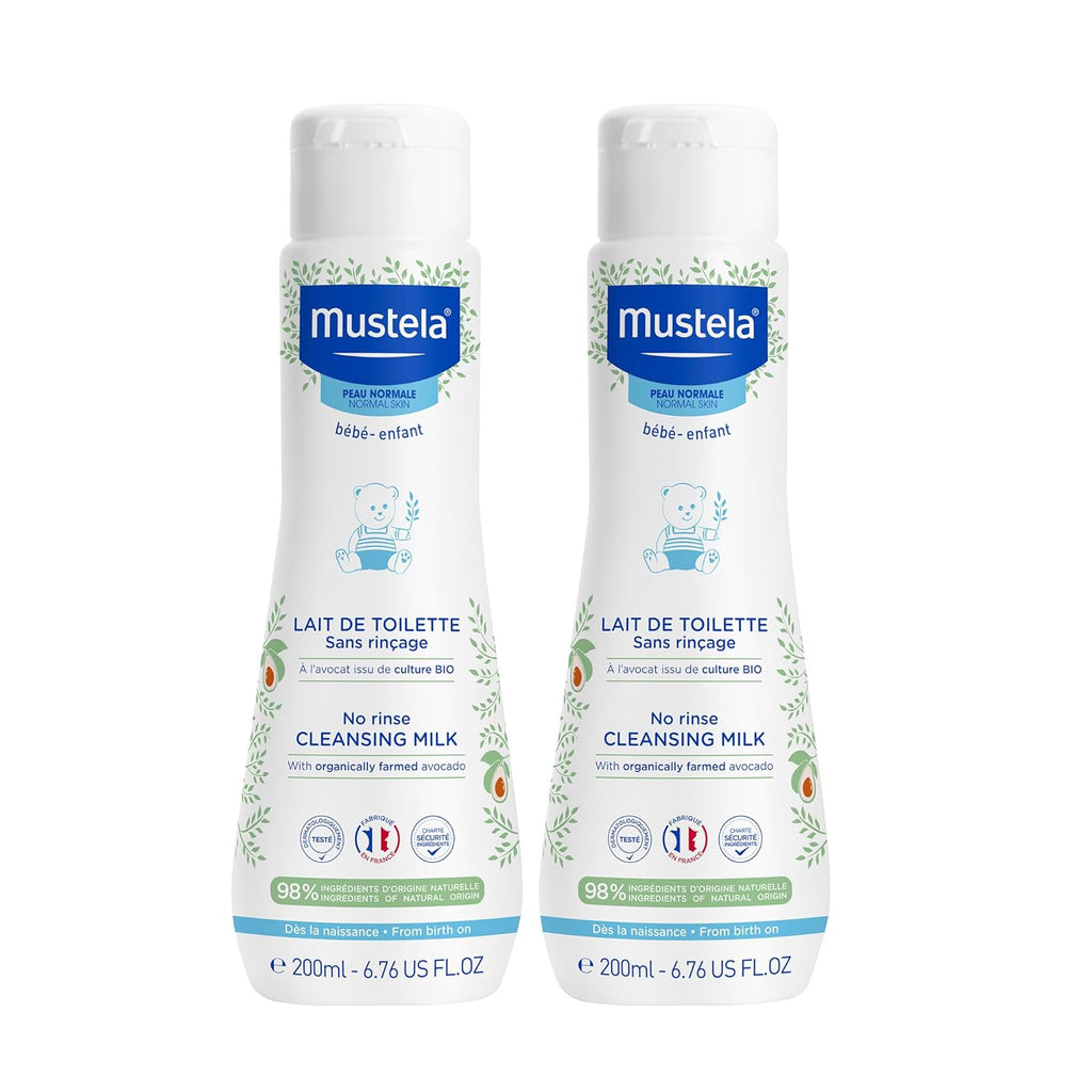 Mustela No-Rinse Cleansing Milk in a combo pack, perfect for on-the-go and travel needs