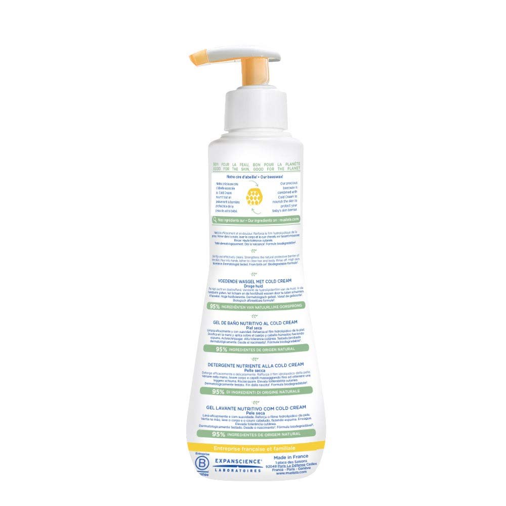 Back Label of Mustela Nourishing Cleansing Gel with Ingredients List