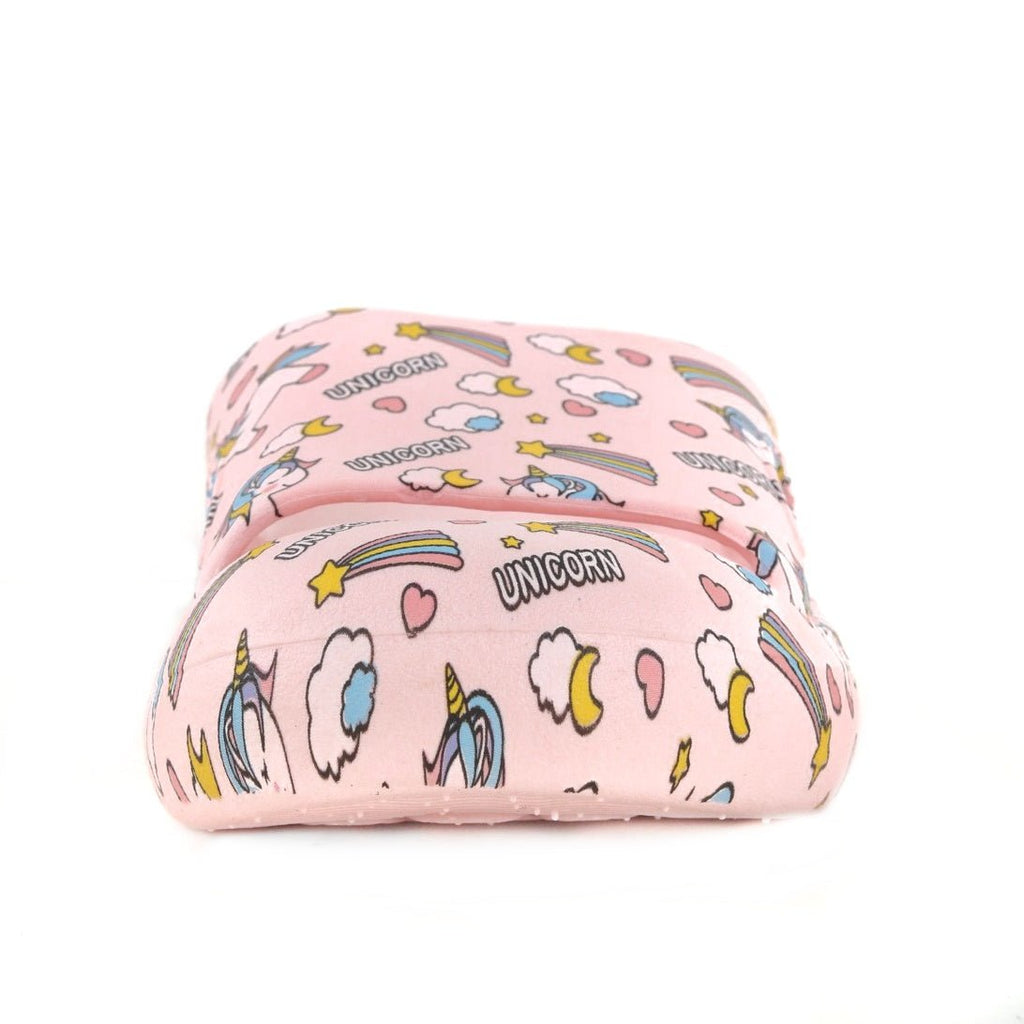Rear angle of pink slides showing the unicorn pattern, perfect for a magical style statement.