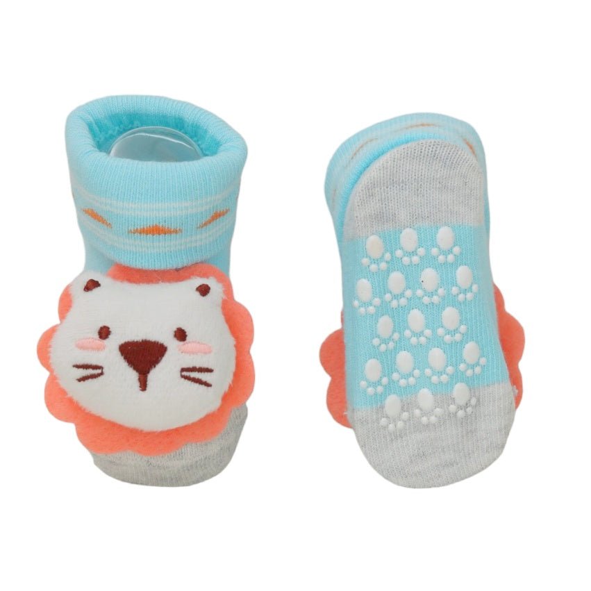 Baby boy socks with anti-slip soles featuring a shark design for safety and fun