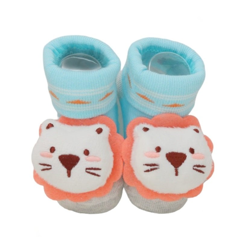 Baby boy socks with lion design and soft elastic cuffs for comfort.