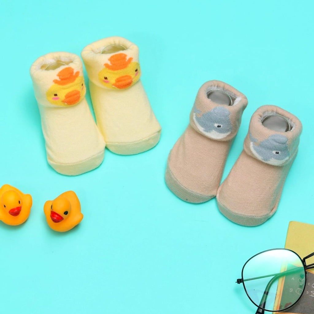Playful Duck & Whale Socks Set for Baby Boys on Aqua Background