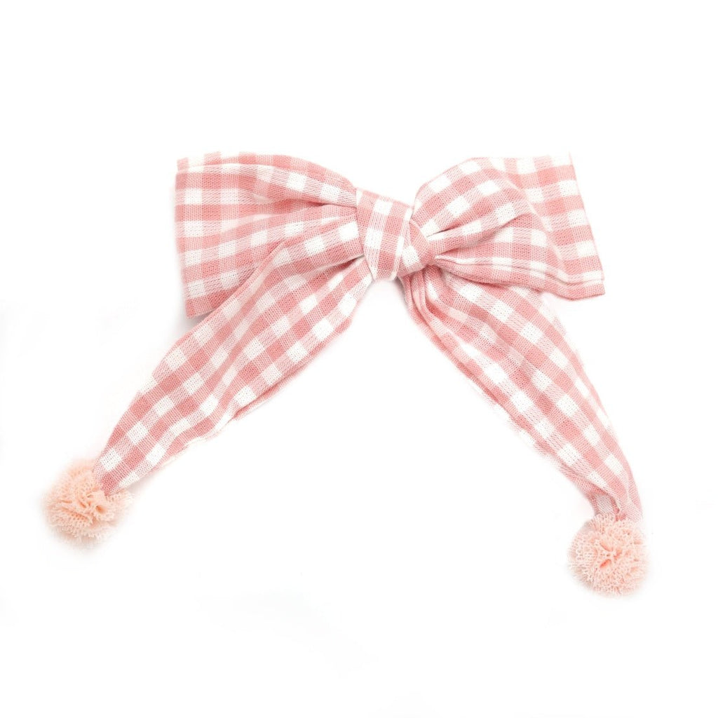 Small fairy-themed bow hair clip by Yellow Bee in pink