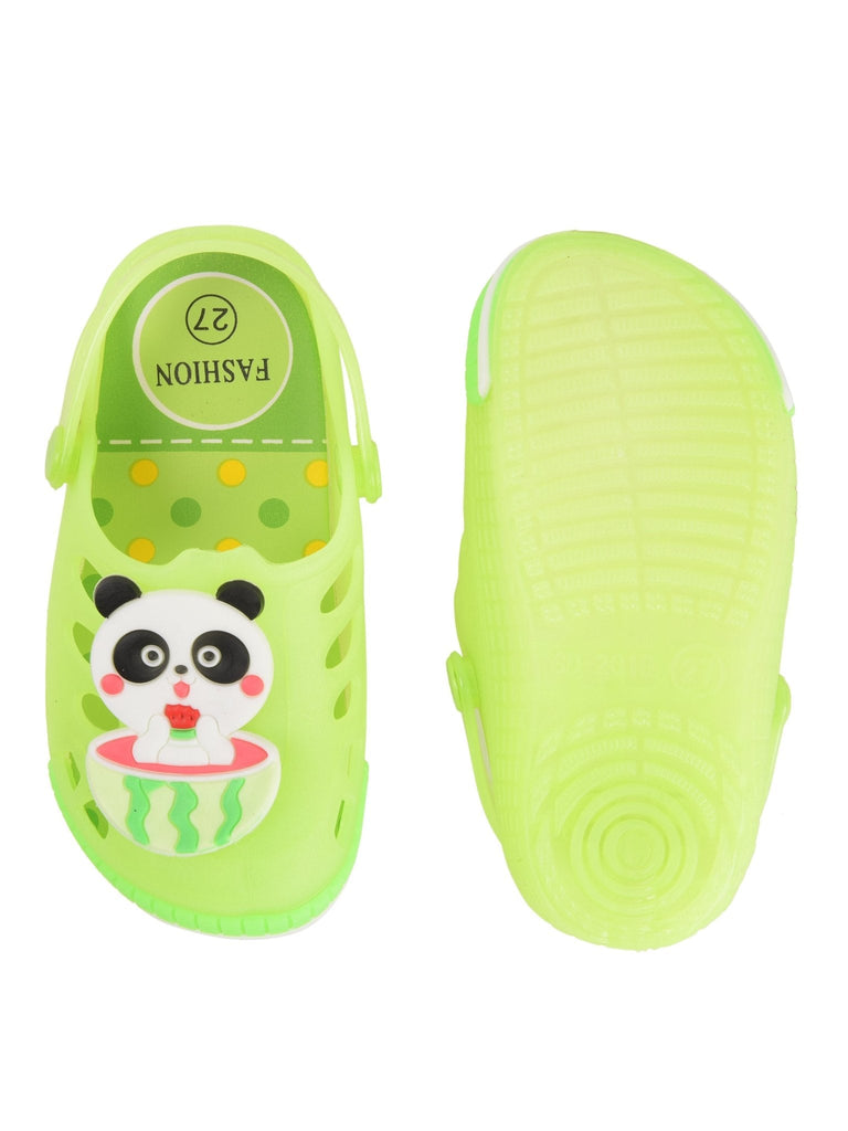 Neon Green Children's Clogs with LED Lights and Panda Desig-back