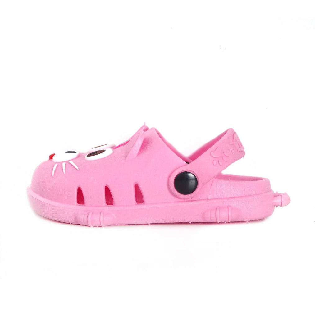 Side View of Kids' Pink Clogs Featuring a Cute Puppy Face Design