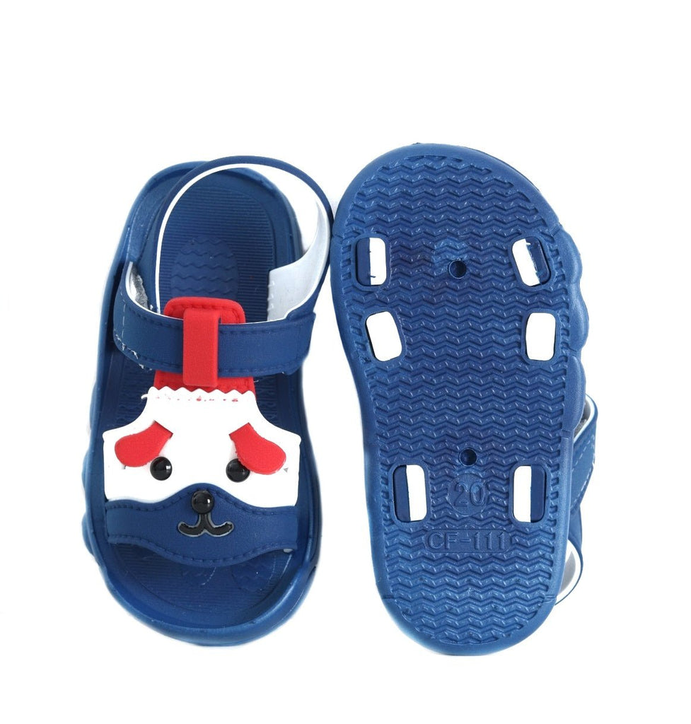 Top and bottom view of Blue Puppy Sandals, showcasing the playful design and anti-slip sole