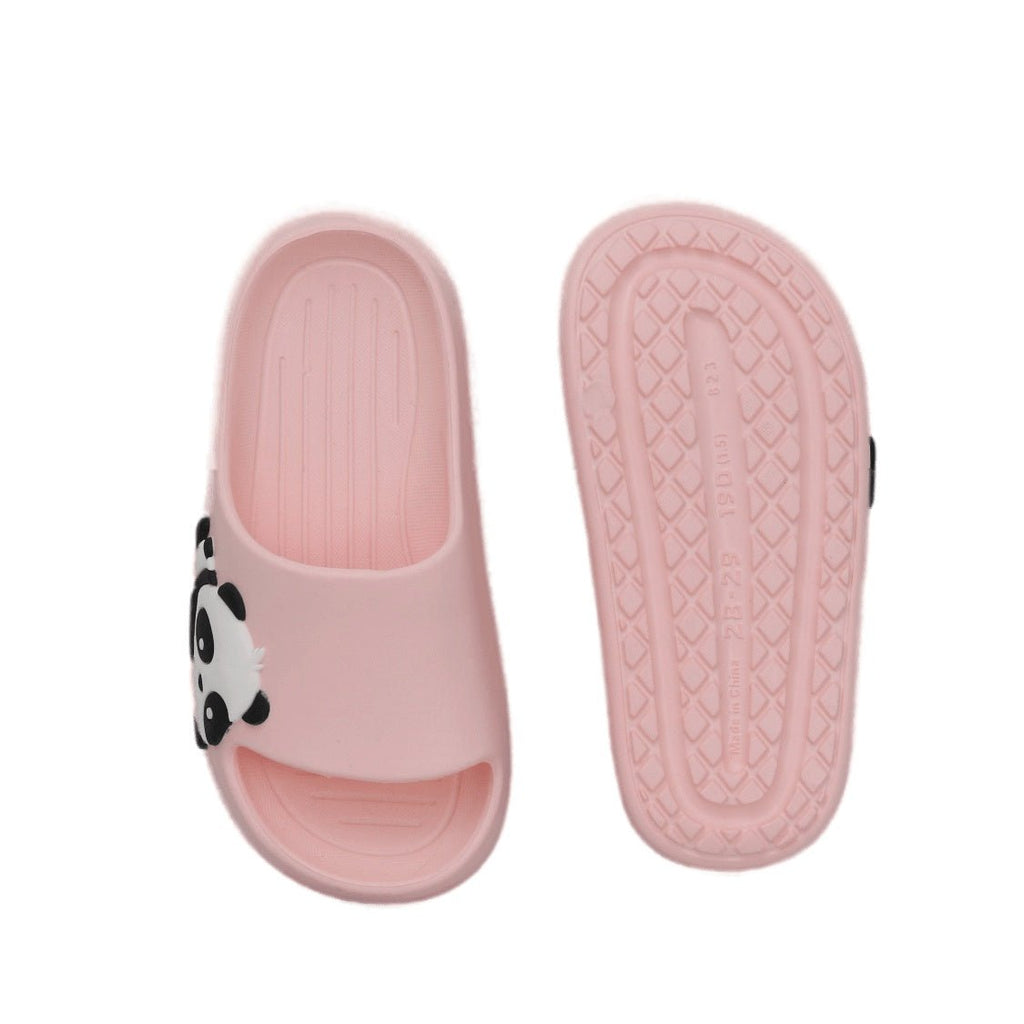 Top and Bottom View of Peach Panda Slide Sandal Highlighting the Non-slip Design