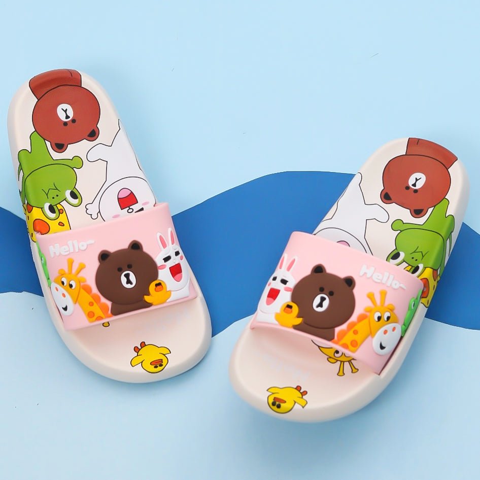 Peach-Colored Cute Animal Slides with Friendly Faces on Blue Background