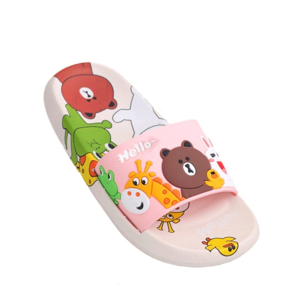Playful Peach Kids' Slides with Fun Animal Design on a White Background