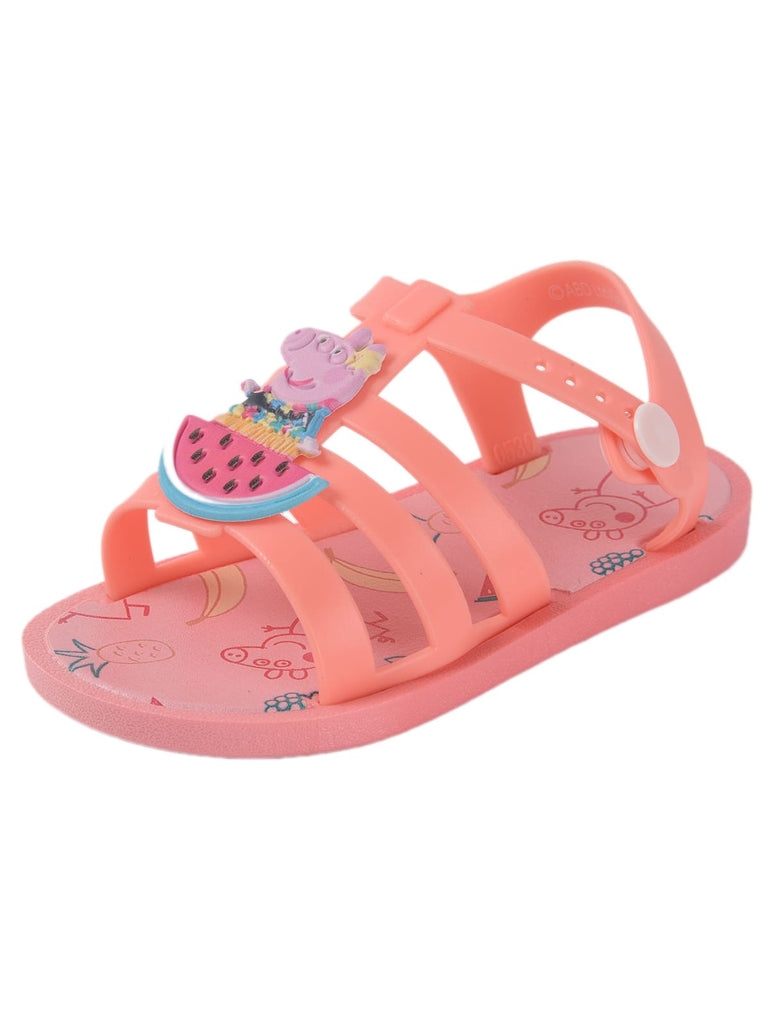 Peppa Pig by Yellow Bee watermelon-themed pink sandals for kids with a fun character on top
