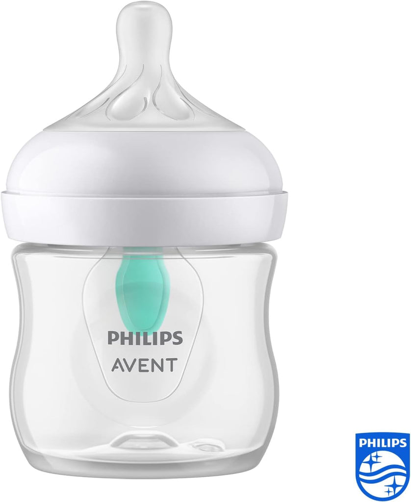 Close-up of the Philips Avent SCY670/01 baby bottle with AirFree vent, highlighting its unique design.