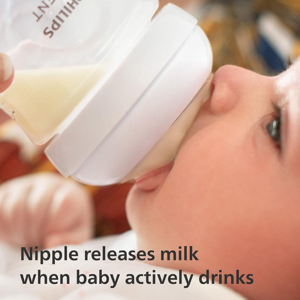 Illustration of Philips Avent SCY961/02 teat's unique feature: milk release when baby actively drinks.