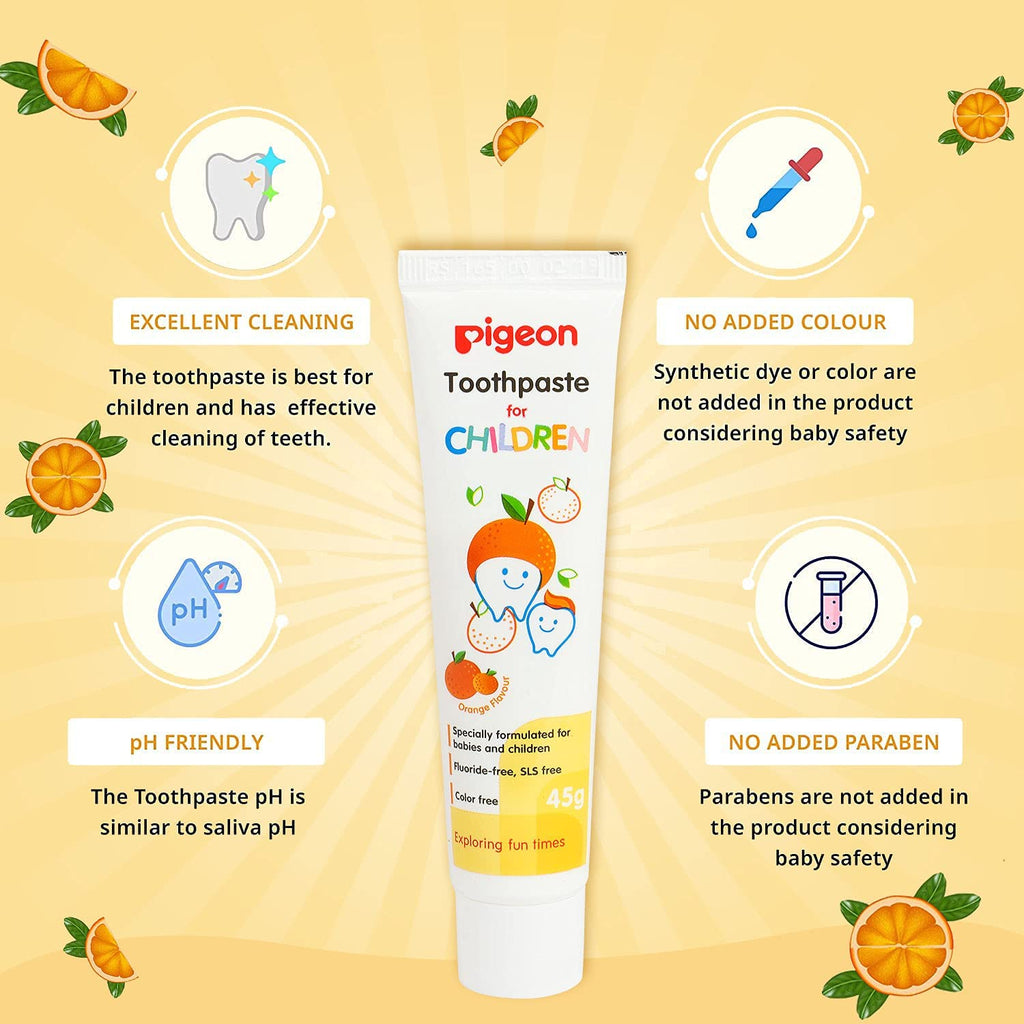 Pigeon Baby Toothpaste Triple Pack - Orange and Strawberry Flavors, Safe for Children, Fluoride and SLS Free_Advantage