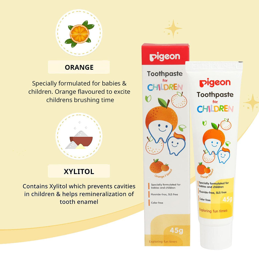 Pigeon Baby Toothpaste Triple Pack - Orange and Strawberry Flavors, Safe for Children, Fluoride and SLS Free_C