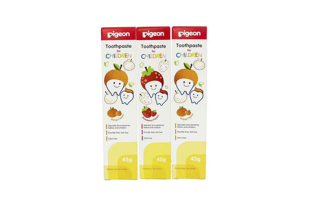 Pigeon Baby Toothpaste Triple Pack - Orange and Strawberry Flavors, Safe for Children, Fluoride and SLS Free_A