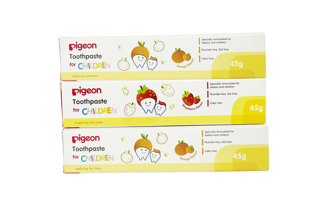 Pigeon Baby Toothpaste Triple Pack - Orange and Strawberry Flavors, Safe for Children, Fluoride and SLS Free_B