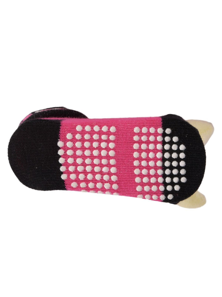 Bottom view of pink teddy bear stuffed toy socks highlighting the non-slip design