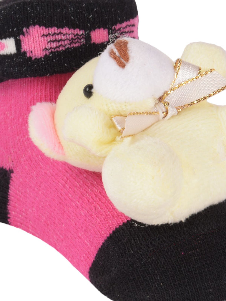 Pink teddy bear stuffed toy socks with anti-slip dots on the sole for safety