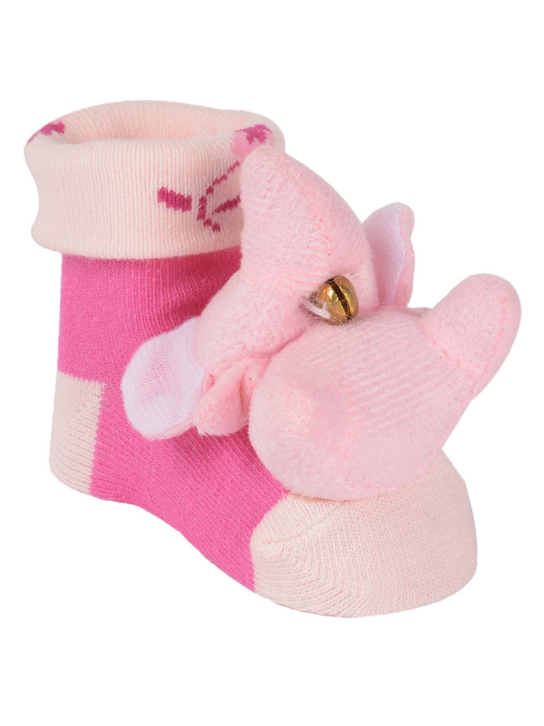Side view of Yellow Bee's plush elephant baby socks, highlighting the adorable 3D ears and non-slip sole