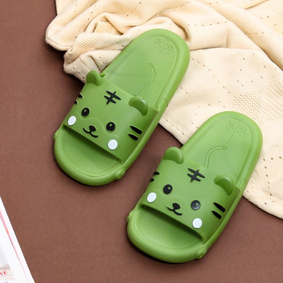 Adorable Green Kitty Face Children's Slides by Yellow Bee