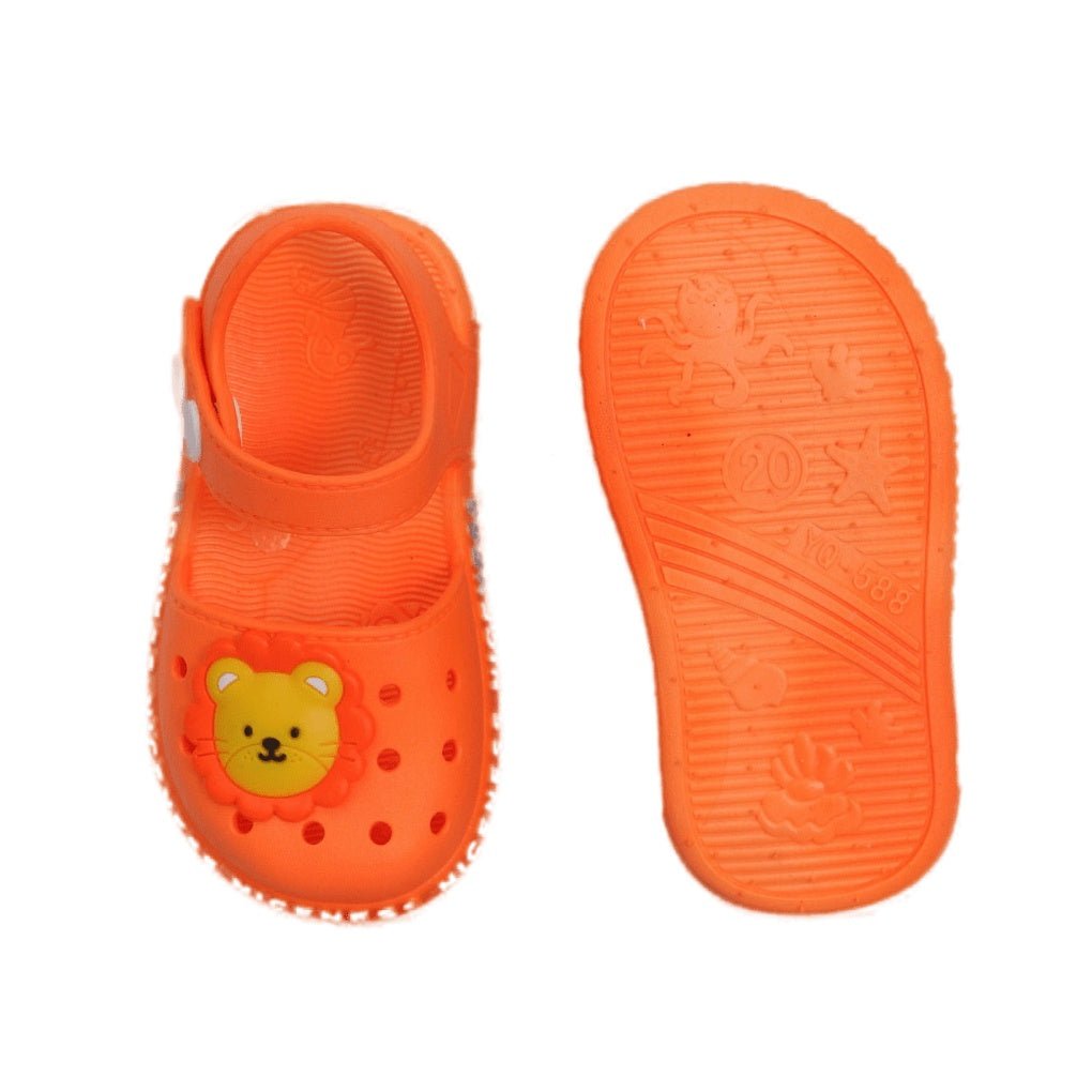 Sole view of durable orange lion sandals for kids