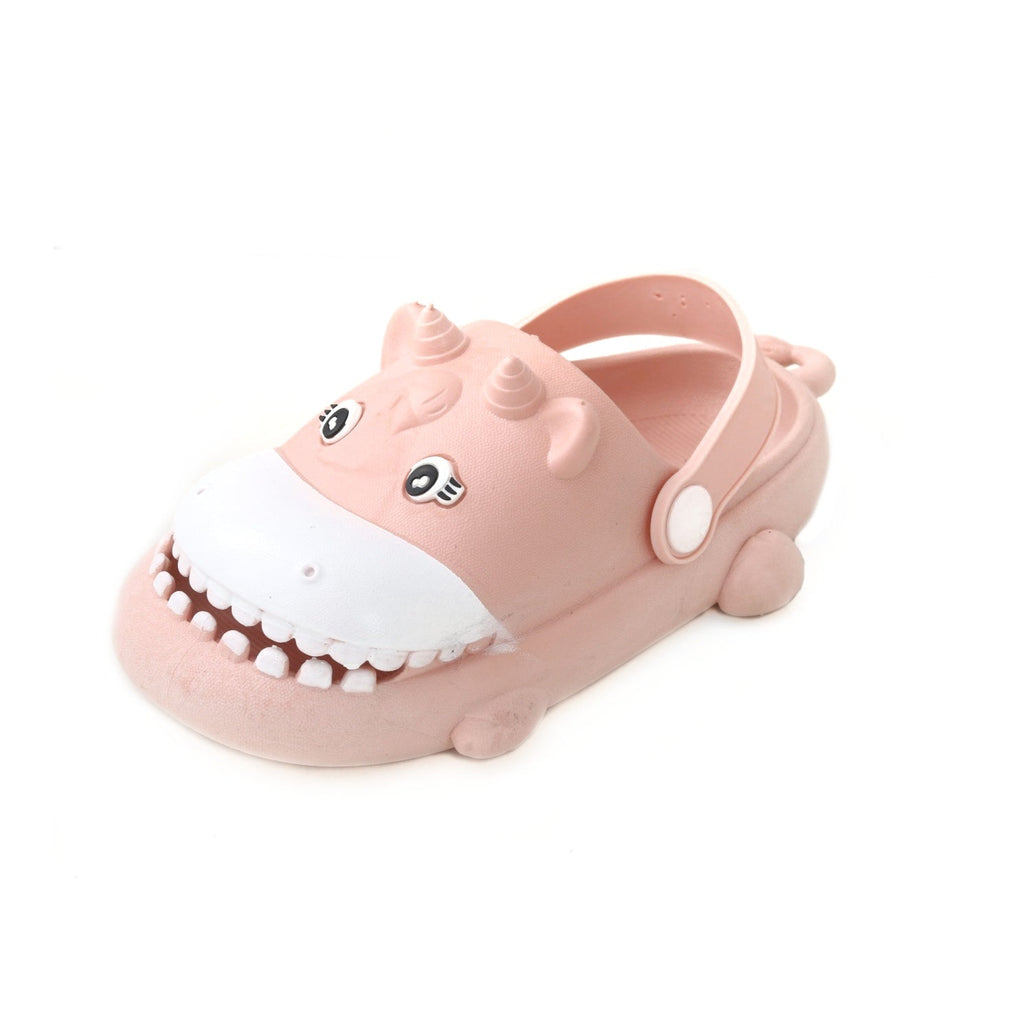 Adorable Kids' Peach-Pink Clogs with a Happy Hippo Face Design and Comfortable Fit-sd