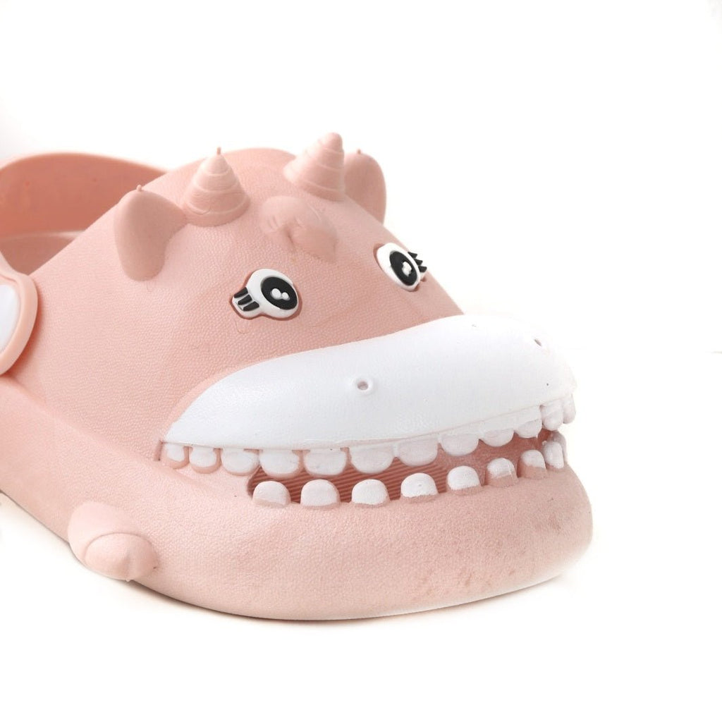 Adorable Kids' Peach-Pink Clogs with a Happy Hippo Face Design and Comfortable Fit-front