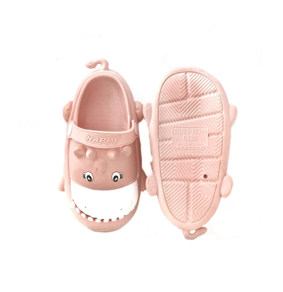 Adorable Kids' Peach-Pink Clogs with a Happy Hippo Face Design and Comfortable Fit-bk