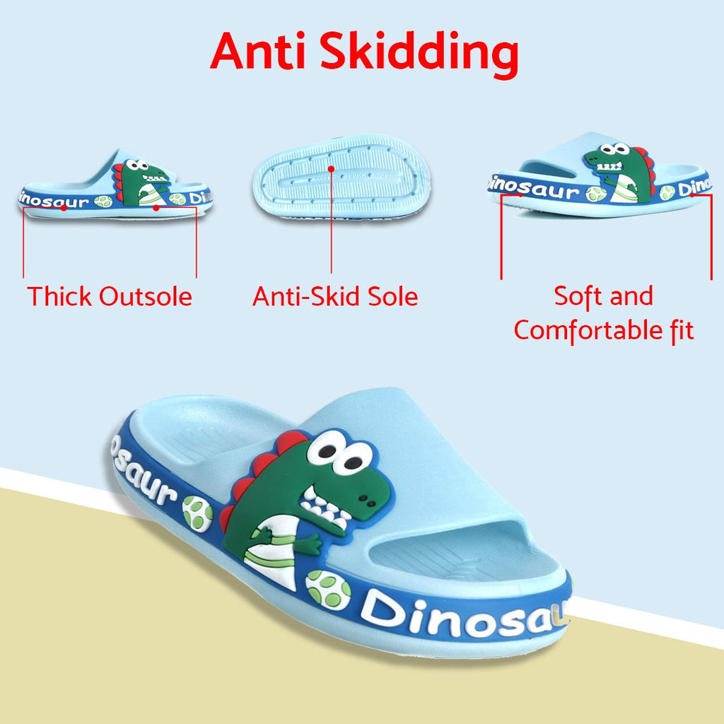 Lightweight and Easy-to-Clean Kids' Blue Dinosaur Applique Slides